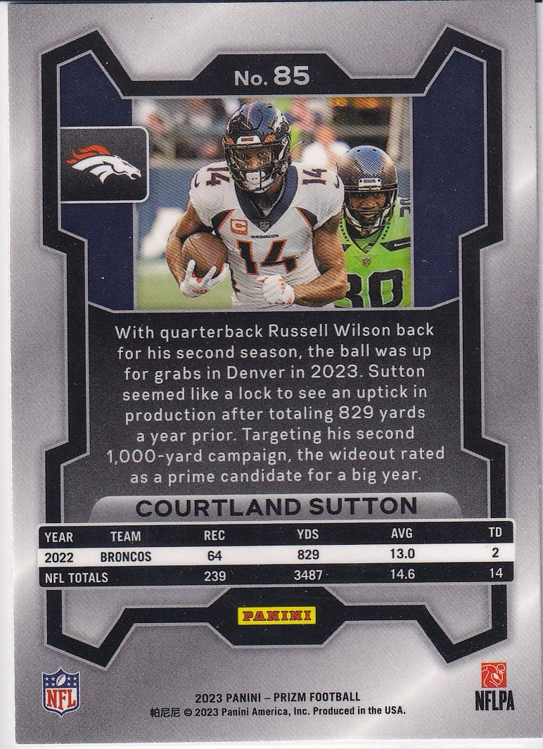 2023 Panini Prizm Football Base #85 Denver Broncos (Courtland Sutton)