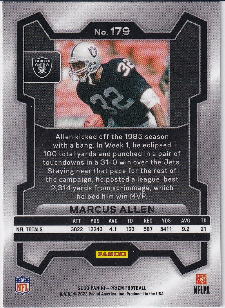 2023 Panini Prizm Football Base #179 Los Angeles Raiders (Marcus Allen)