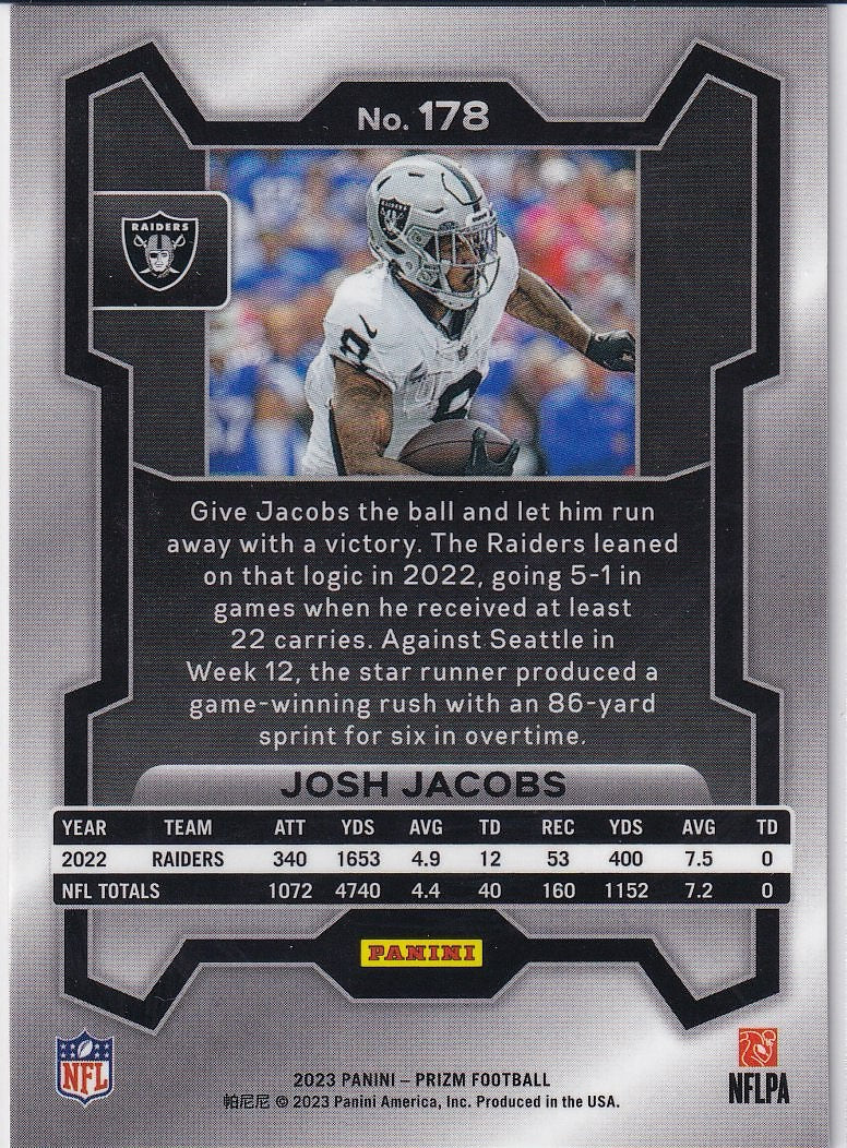 2023 Panini Prizm Football Base #178 Las Vegas Raiders (Josh Jacobs)