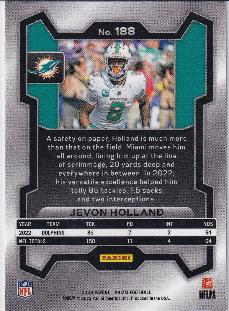 2023 Panini Prizm Football Base #188 Miami Dolphins (Jevon Holland)