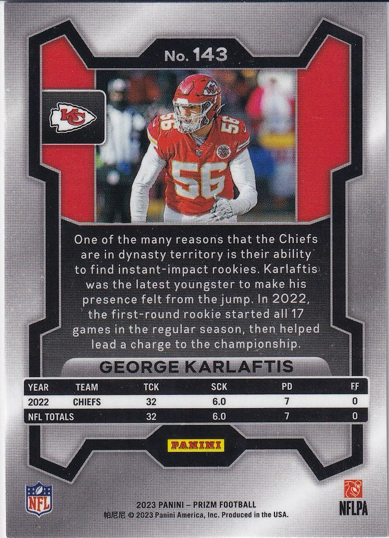 2023 Panini Prizm Football Base #143 Kansas City Chiefs (George Karlaftis)