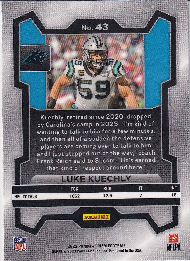 2023 Panini Prizm Football Base #43 Carolina Panthers (Luke Kuechly)