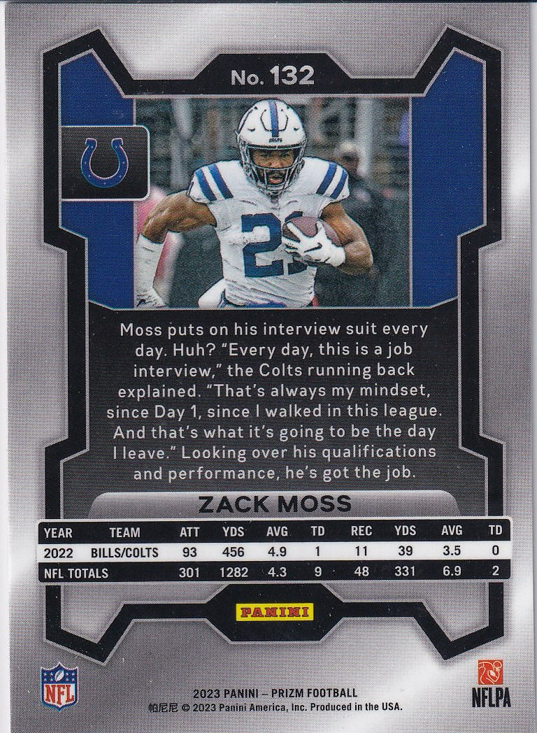 2023 Panini Prizm Football Base #132 Indianapolis Colts (Zack Moss)