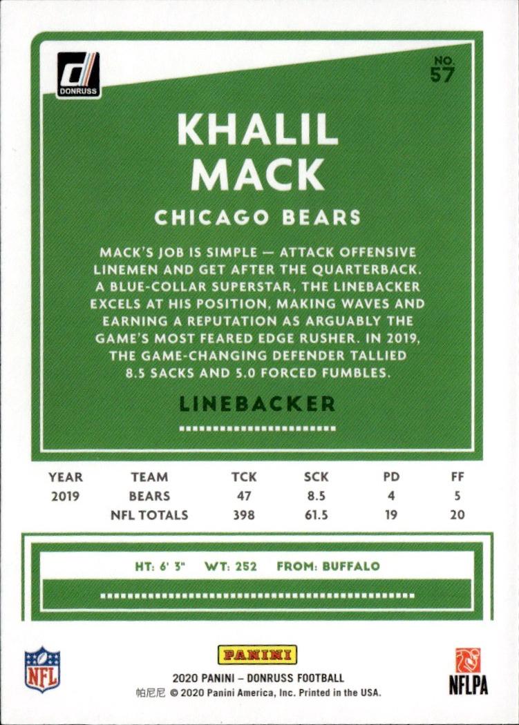 2020 Donruss Football Base #57 Chicago Bears (Khalil Mack)