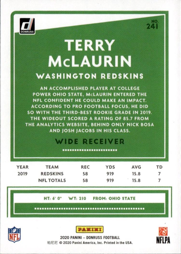 2020 Donruss Football Base #241 Washington Redskins (Terry McLaurin)