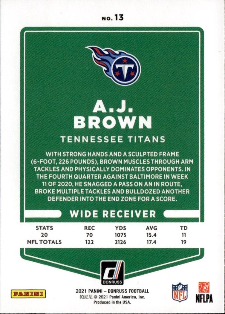 2021 Donruss Football Base #13 Tennessee Titans (A.J. Brown)