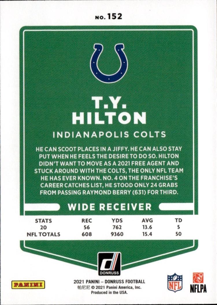 2021 Donruss Football Base #152 Indianapolis Colts (T.Y. Hilton)