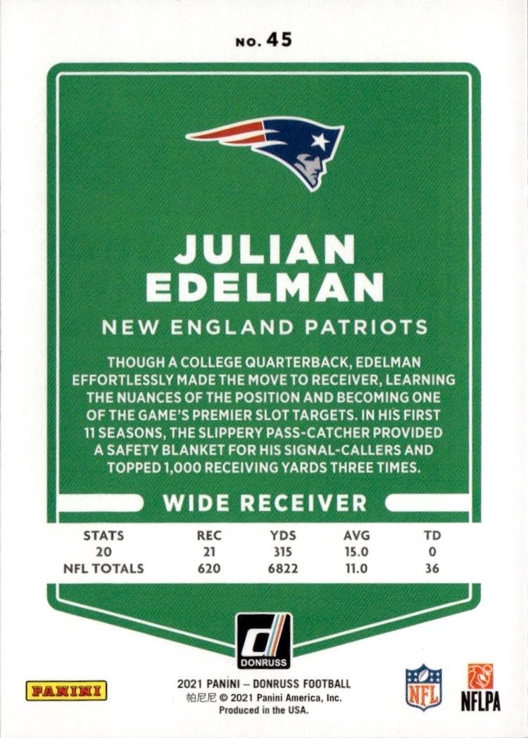 2021 Donruss Football Base #45 New England Patriots (Julian Edelman)