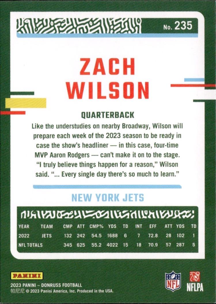 2023 Donruss Football Base #235 New York Jets (Zach Wilson)