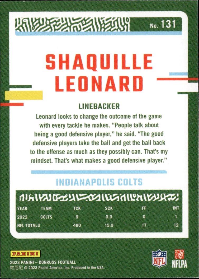 2023 Donruss Football Base #131 Indianapolis Colts (Shaquille Leonard)