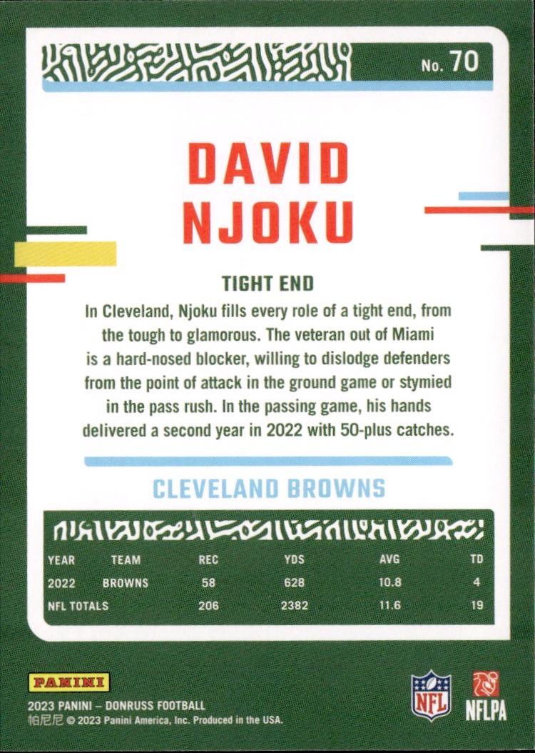 2023 Donruss Football Base #70 Cleveland Browns (David Njoku)