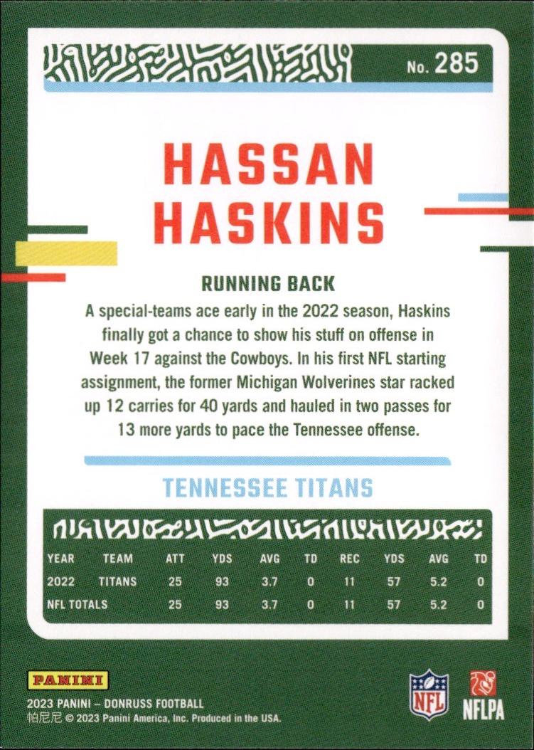 2023 Donruss Football Base #285 Tennessee Titans (Hassan Haskins)