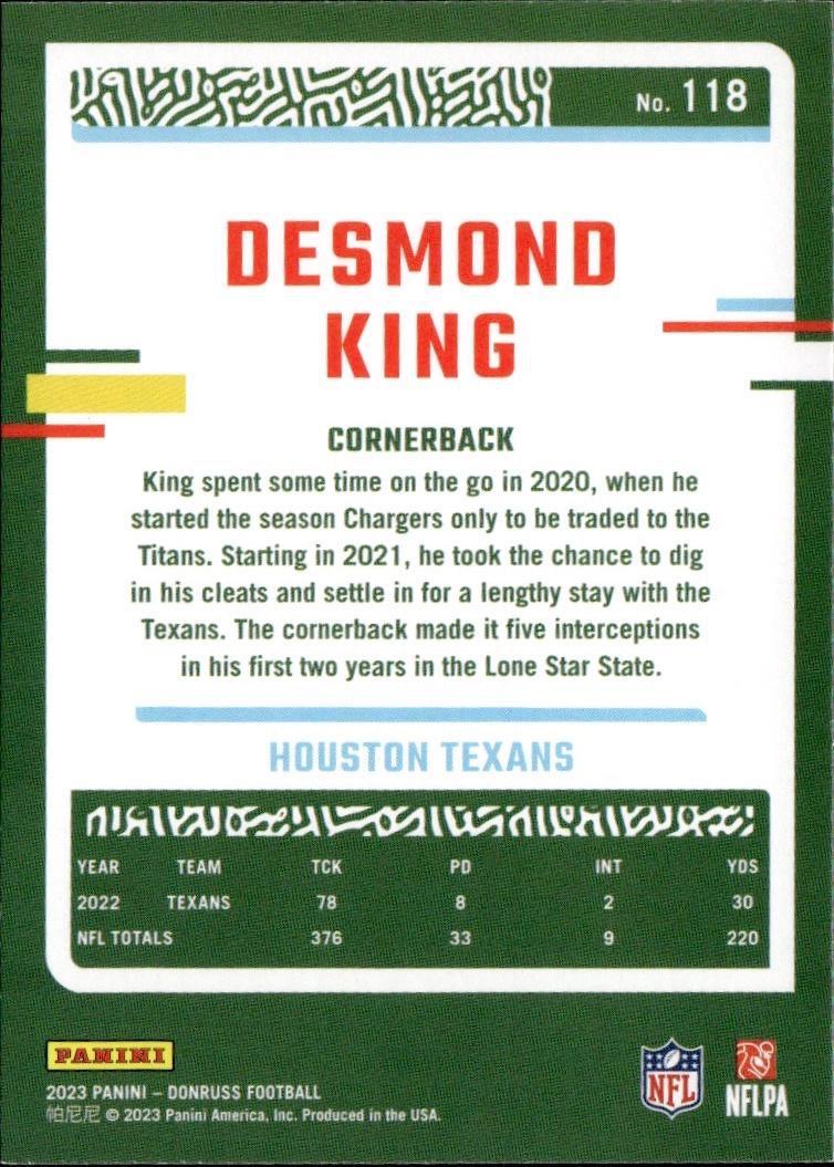 2023 Donruss Football Base #118 Houston Texans (Desmond King)
