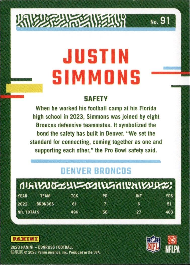 2023 Donruss Football Base #91 Denver Broncos (Justin Simmons)