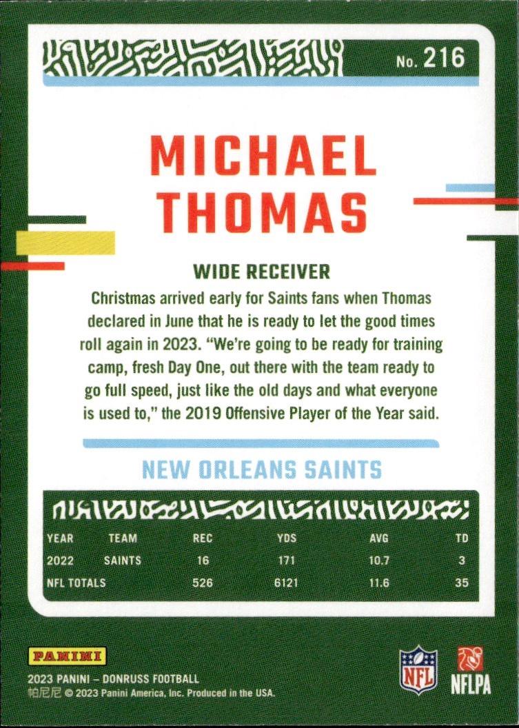 2023 Donruss Football Base #216 New Orleans Saints (Michael Thomas)