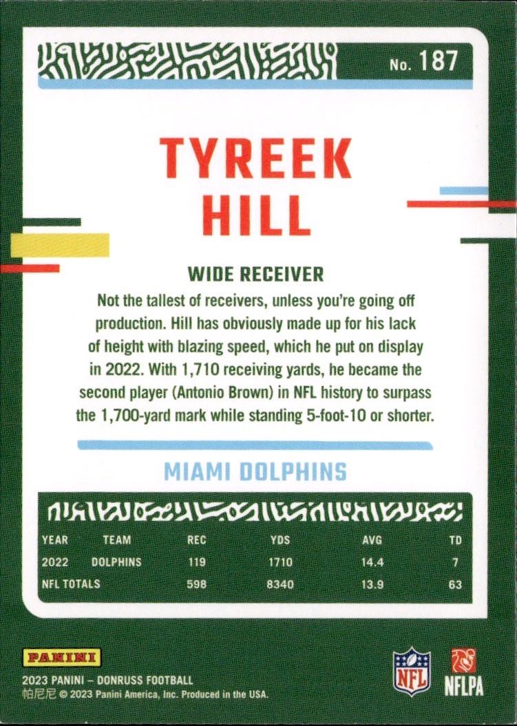 2023 Donruss Football Base #187 Miami Dolphins (Tyreek Hill)