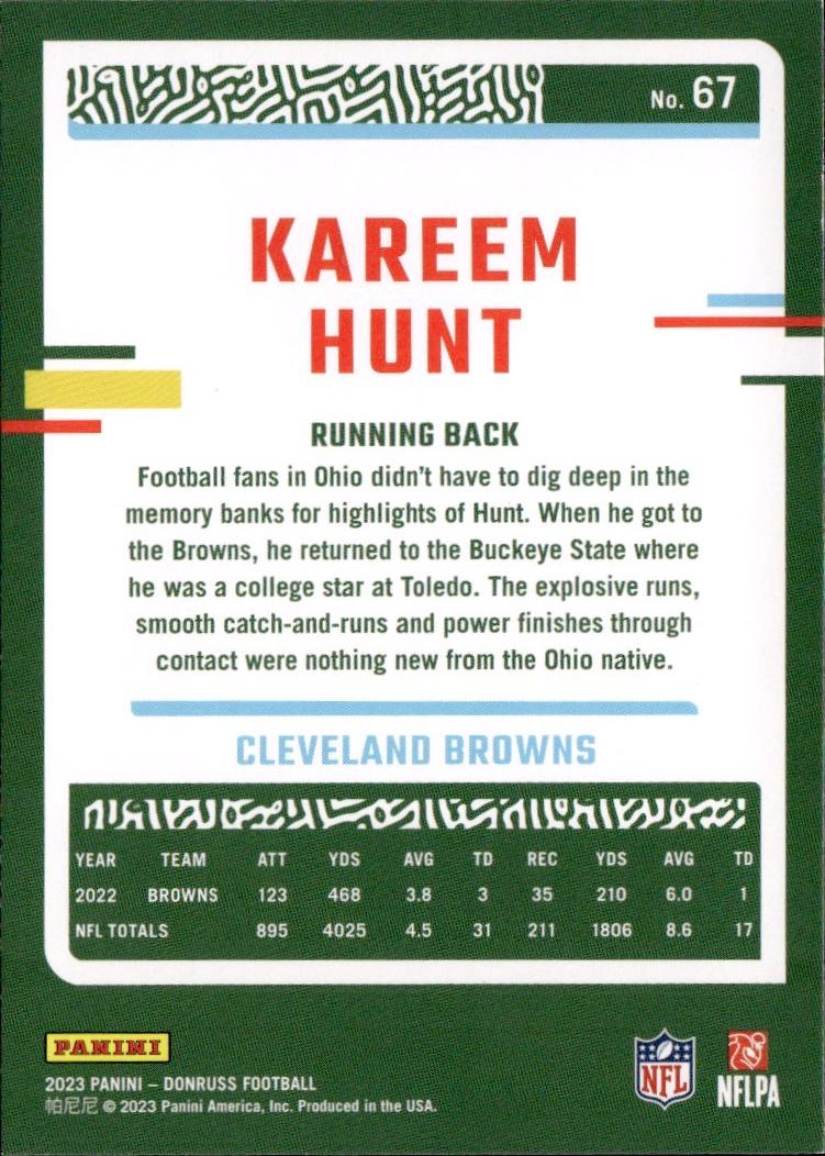 2023 Donruss Football Base #67 Cleveland Browns (Kareem Hunt)