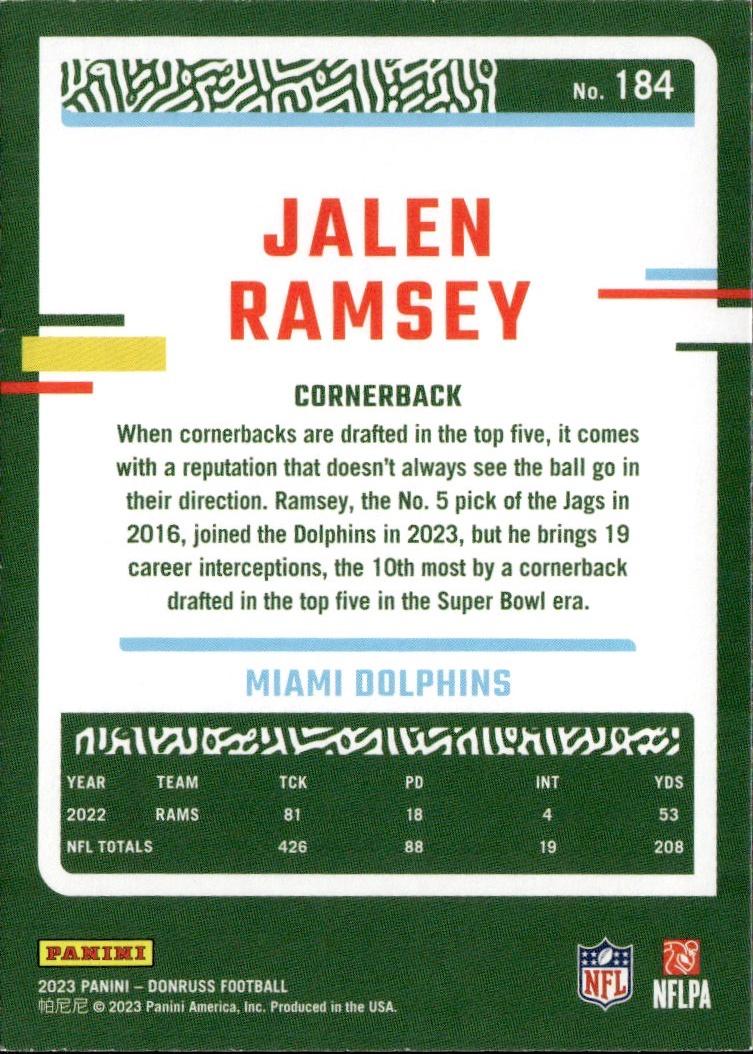 2023 Donruss Football Base #184 Miami Dolphins (Jalen Ramsey)