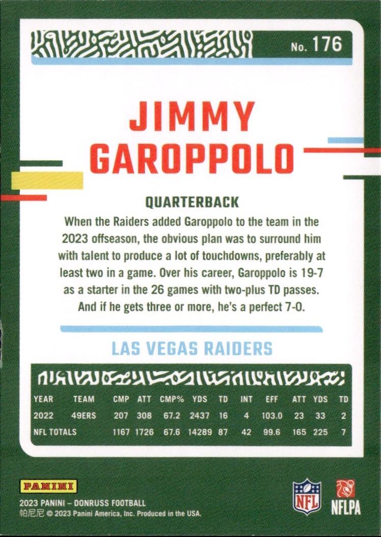 2023 Donruss Football Base #176 Las Vegas Raiders (Jimmy Garoppolo)