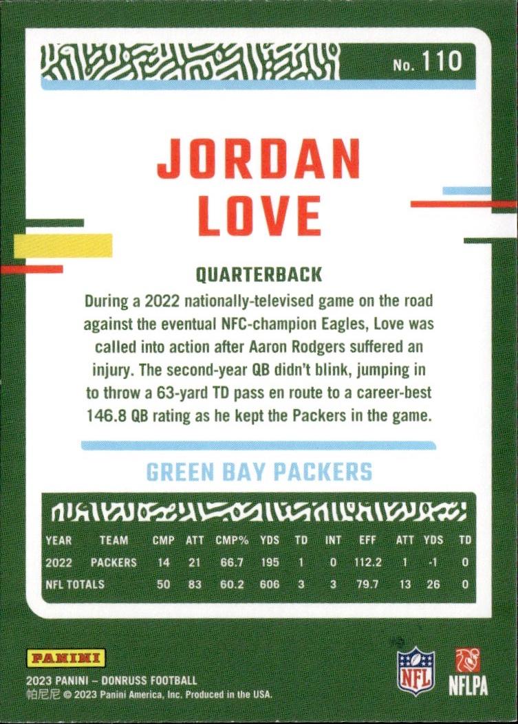 2023 Donruss Football Base #110 Green Bay Packers (Jordan Love)