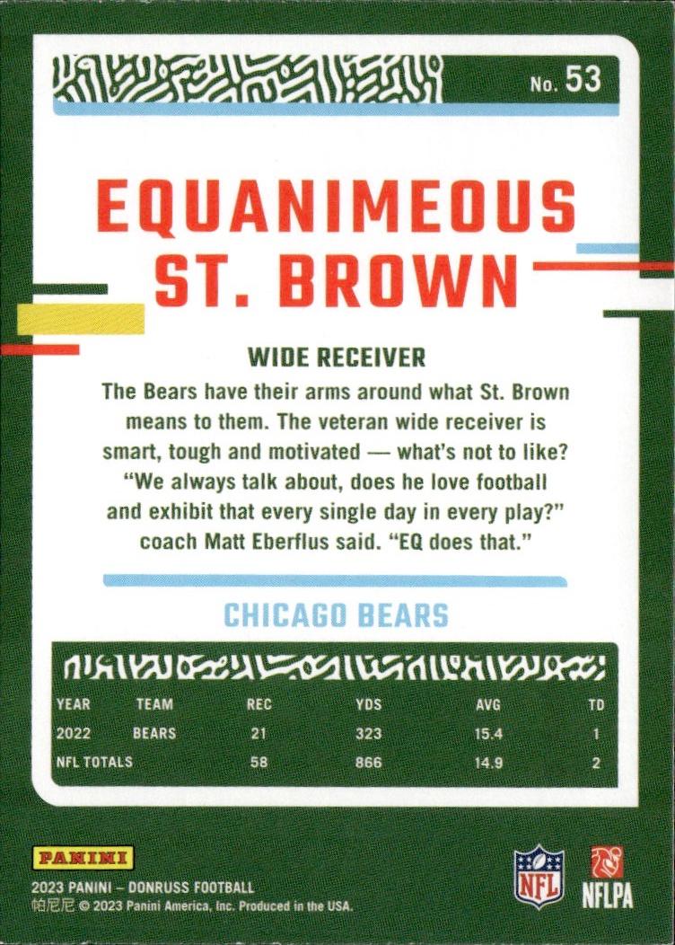 2023 Donruss Football Base #53 Chicago Bears (Equanimeous St. Brown)