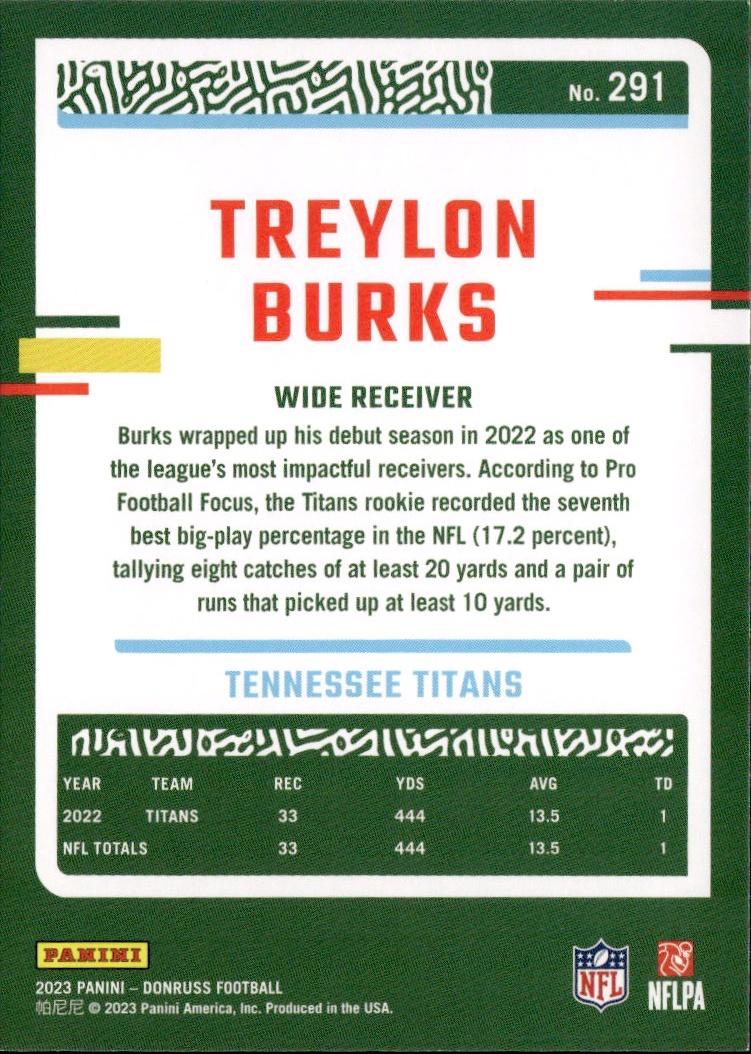 2023 Donruss Football Base #291 Tennessee Titans (Treylon Burks)