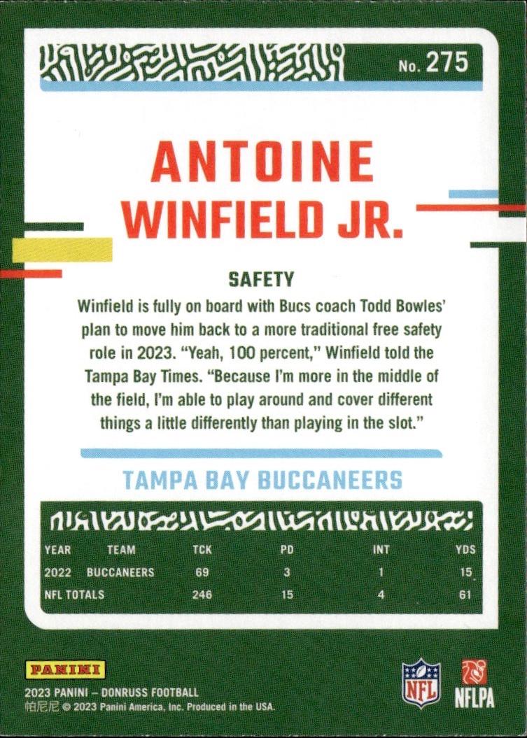 2023 Donruss Football Base #275 Tampa Bay Buccaneers (Antoine Winfield Jr.)