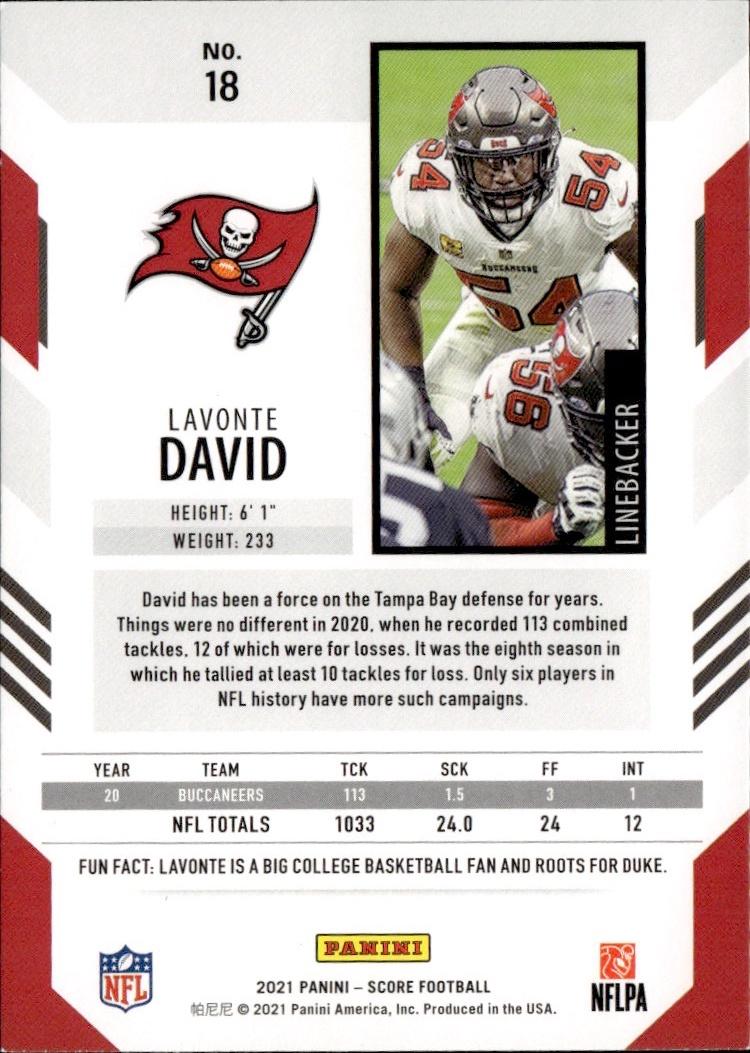 2021 Score Football Base #18 Tampa Bay Buccaneers (Lavonte David)
