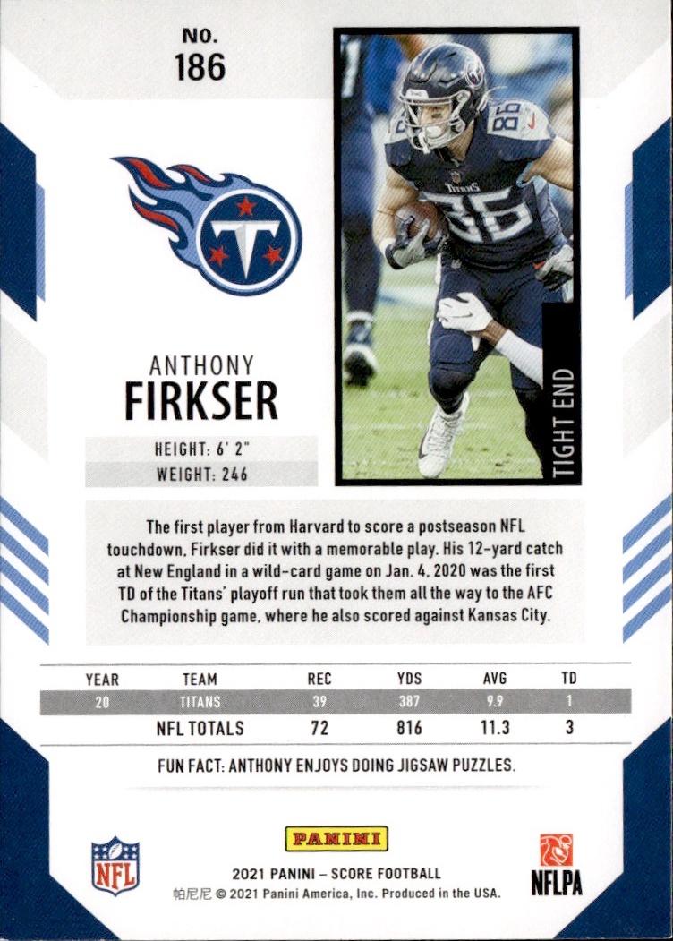 2021 Score Football Base #186 Tennessee Titans (Anthony Firkser)