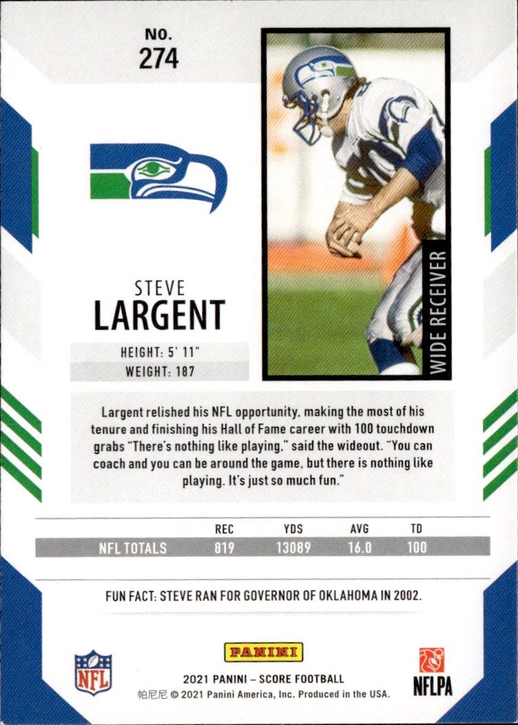 2021 Score Football Base #274 Seattle Seahawks (Steve Largent)
