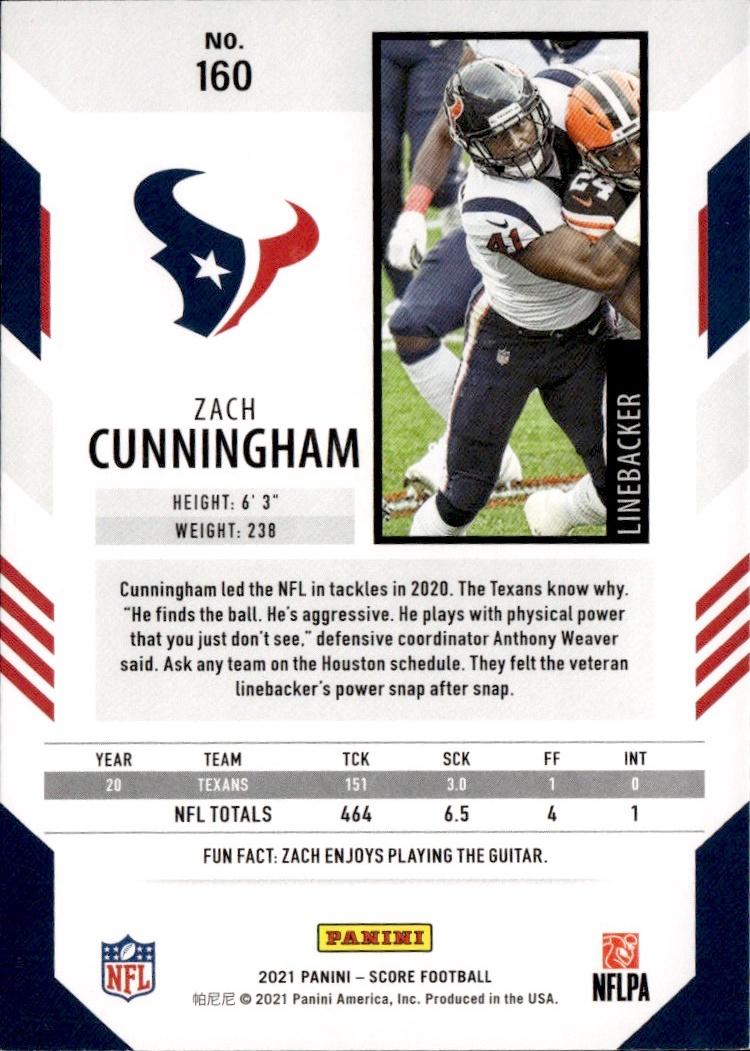 2021 Score Football Base #160 Houston Texans (Zach Cunningham)