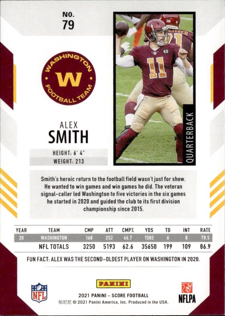 2021 Score Football Base #79 Washington Football Team (Alex Smith)
