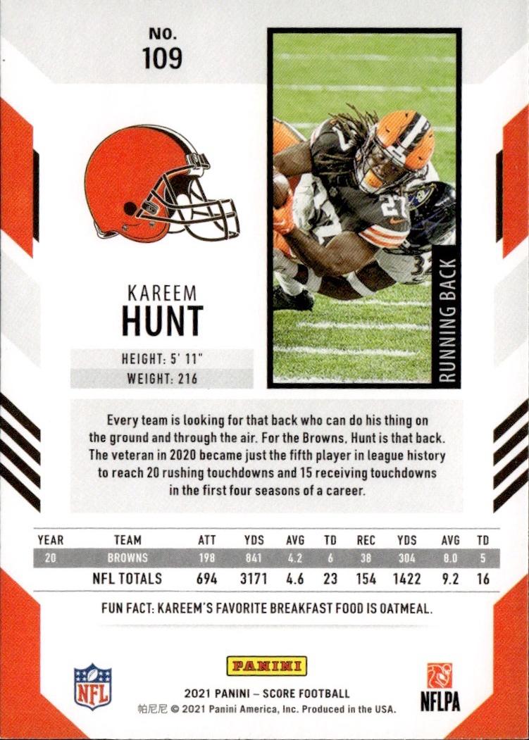 2021 Score Football Base #109 Cleveland Browns (Kareem Hunt)