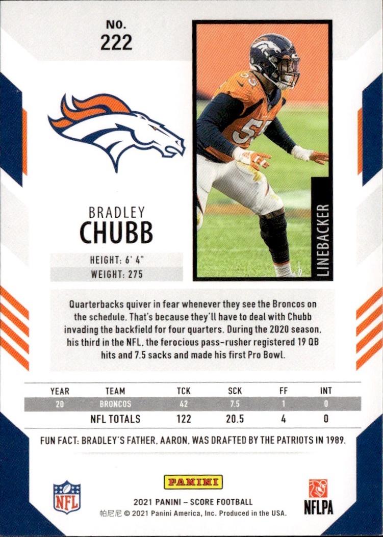 2021 Score Football Base #222 Denver Broncos (Bradley Chubb)
