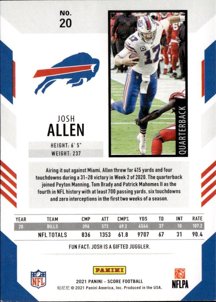 2021 Score Football Base #20 Buffalo Bills (Josh Allen)