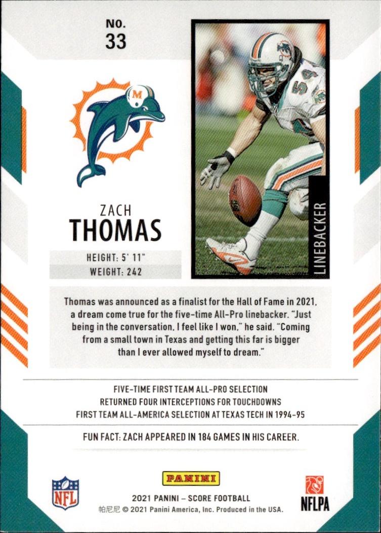 2021 Score Football Base #33 Miami Dolphins (Zach Thomas)