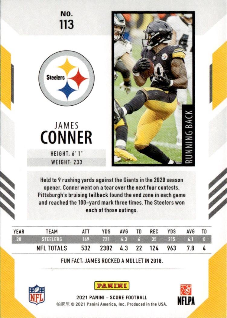 2021 Score Football Base #113 Pittsburgh Steelers (James Conner)