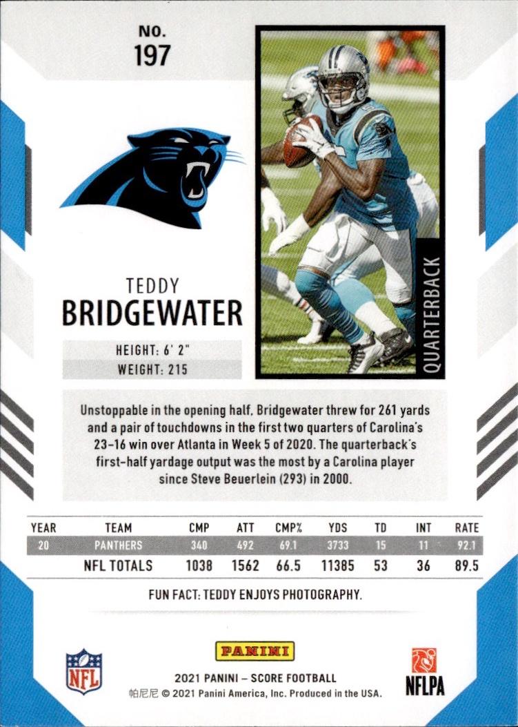2021 Score Football Base #197 Carolina Panthers (Teddy Bridgewater)