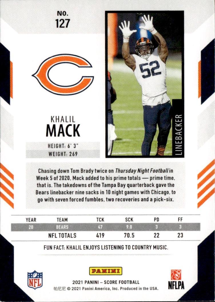 2021 Score Football Base #127 Chicago Bears (Khalil Mack)