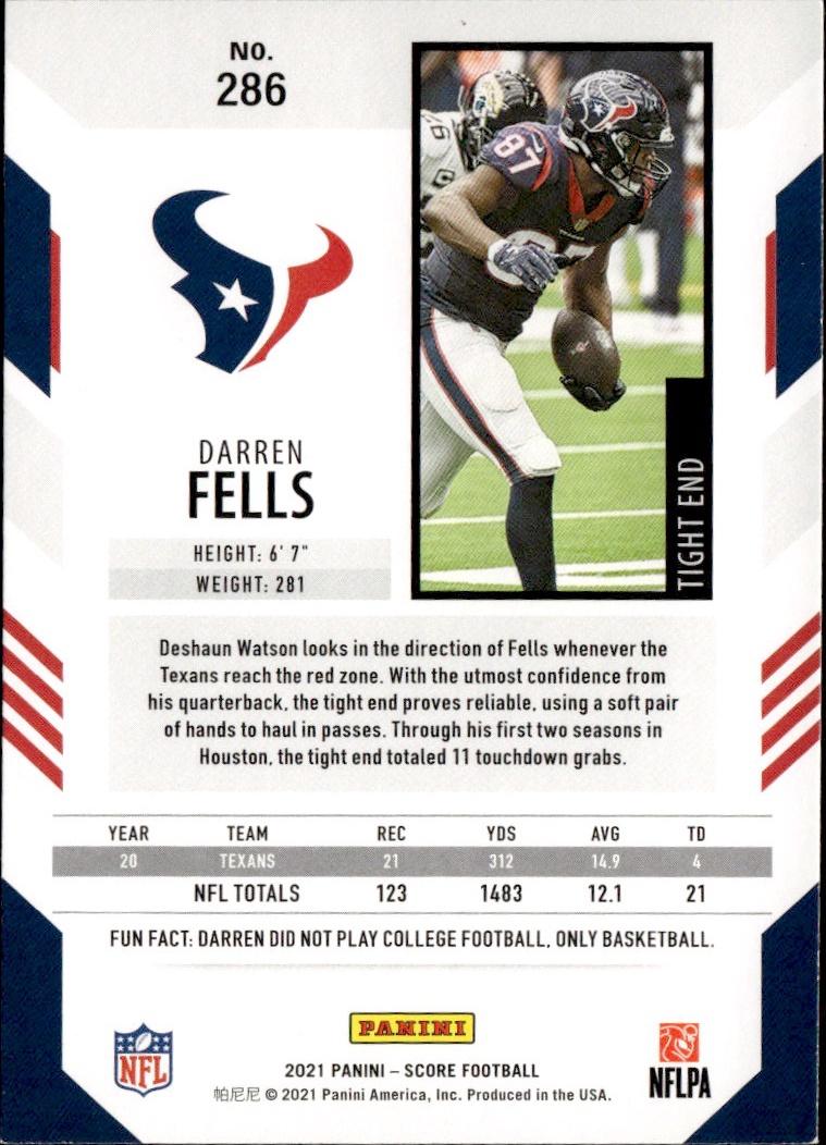 2021 Score Football Base #286 Houston Texans (Darren Fells)