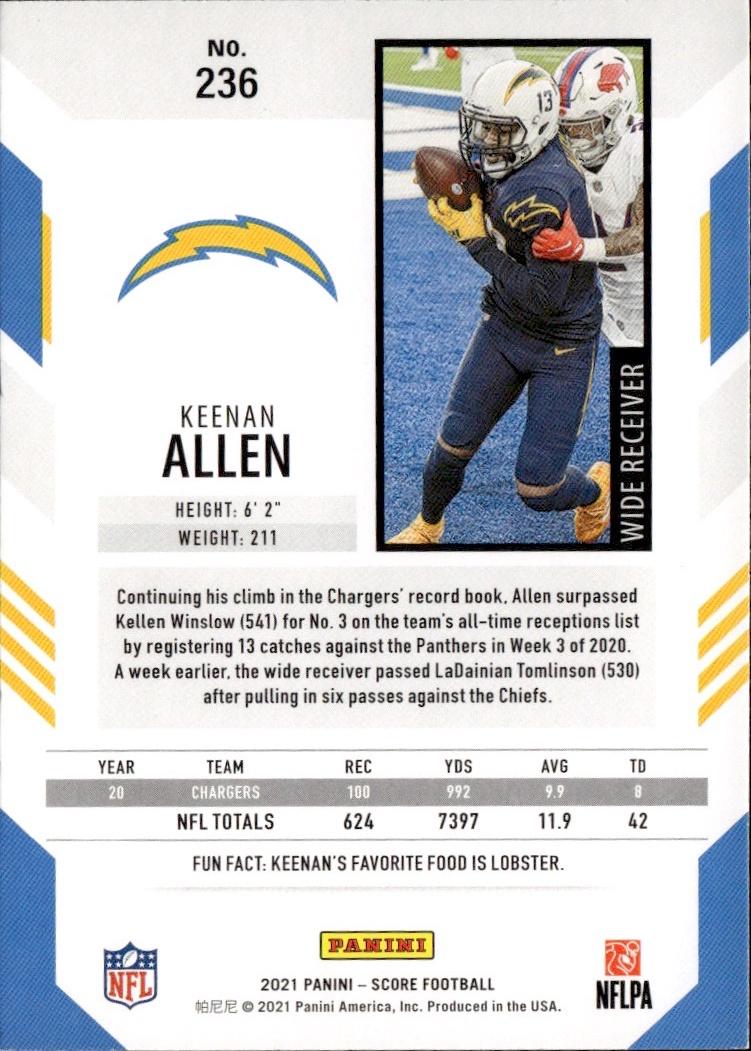 2021 Score Football Base #236 Los Angeles Chargers (Keenan Allen)