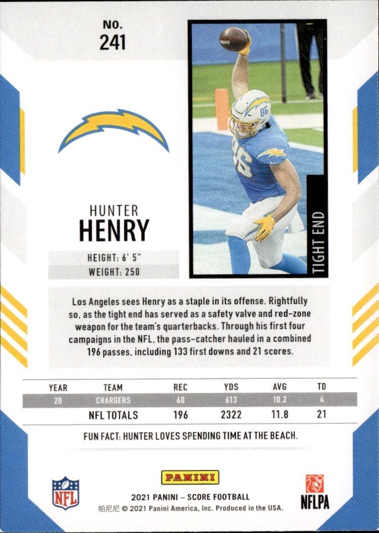 2021 Score Football Base #241 Los Angeles Chargers (Hunter Henry)