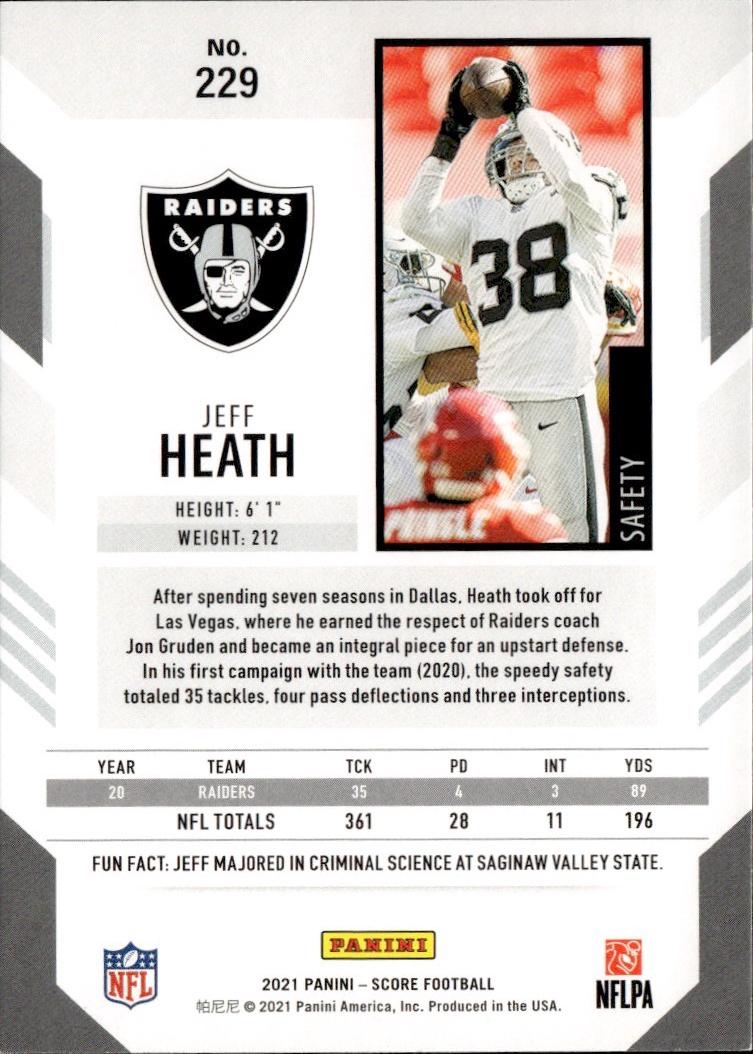 2021 Score Football Base #229 Las Vegas Raiders (Jeff Heath)
