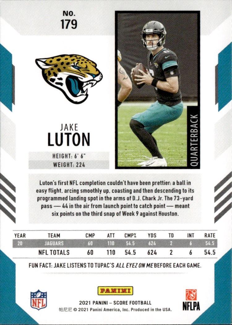 2021 Score Football Base #179 Jacksonville Jaguars (Jake Luton)