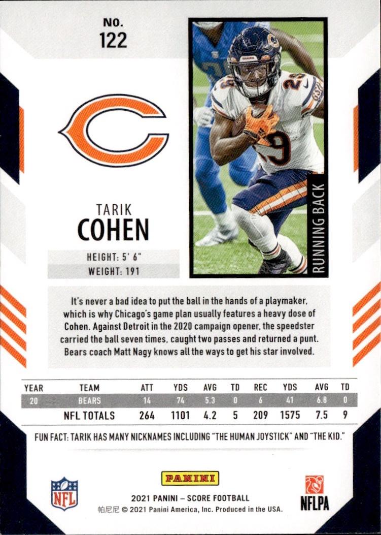 2021 Score Football Base #122 Chicago Bears (Tarik Cohen)