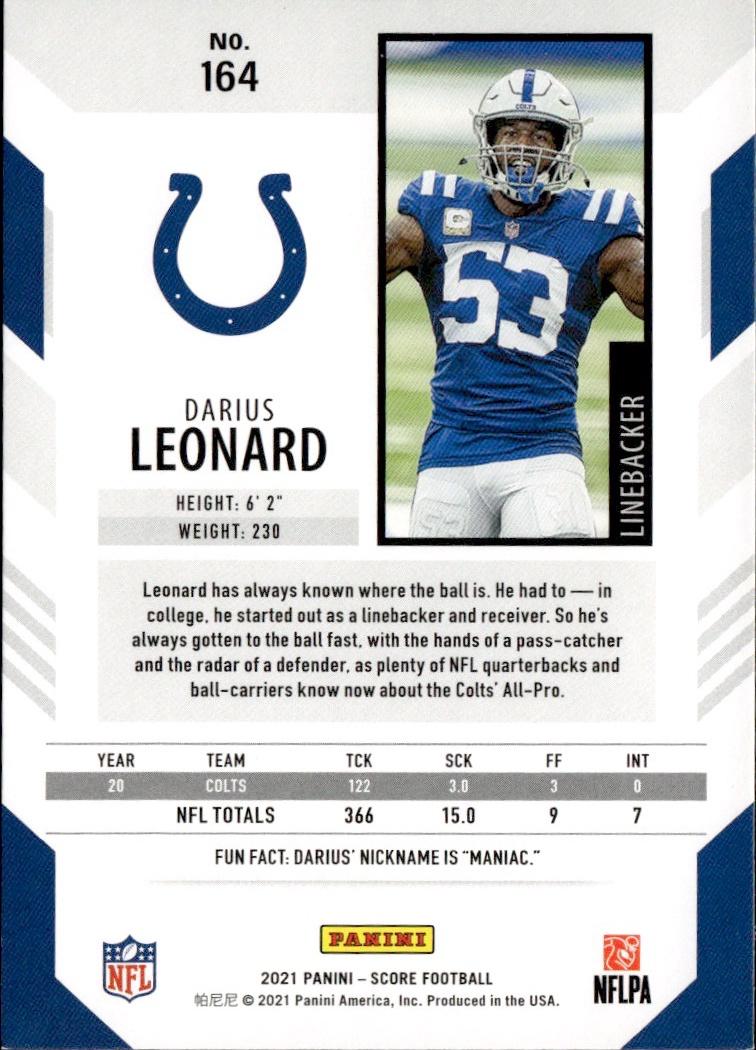 2021 Score Football Base #164 Indianapolis Colts (Darius Leonard)