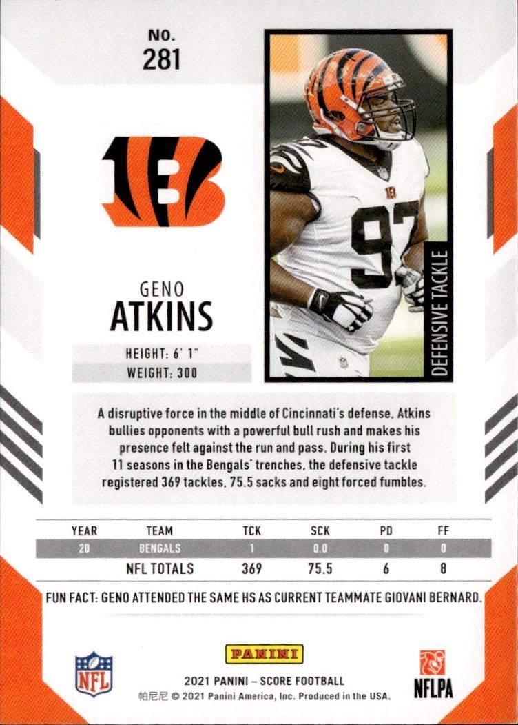 2021 Score Football Base #281 Cincinnati Bengals (Geno Atkins)