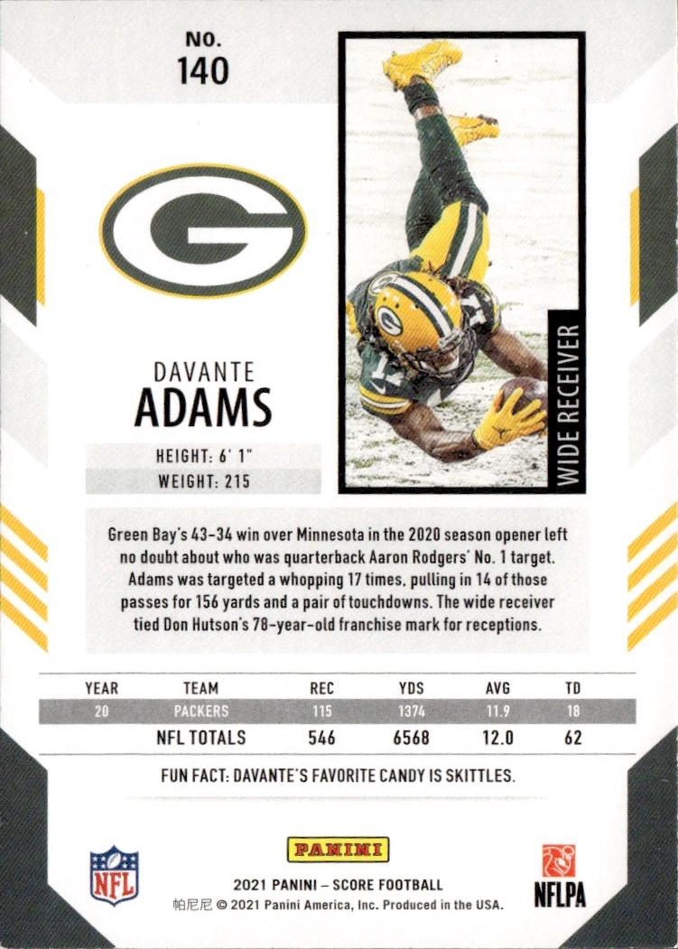 2021 Score Football Base Red #140 Green Bay Packers (Davante Adams)