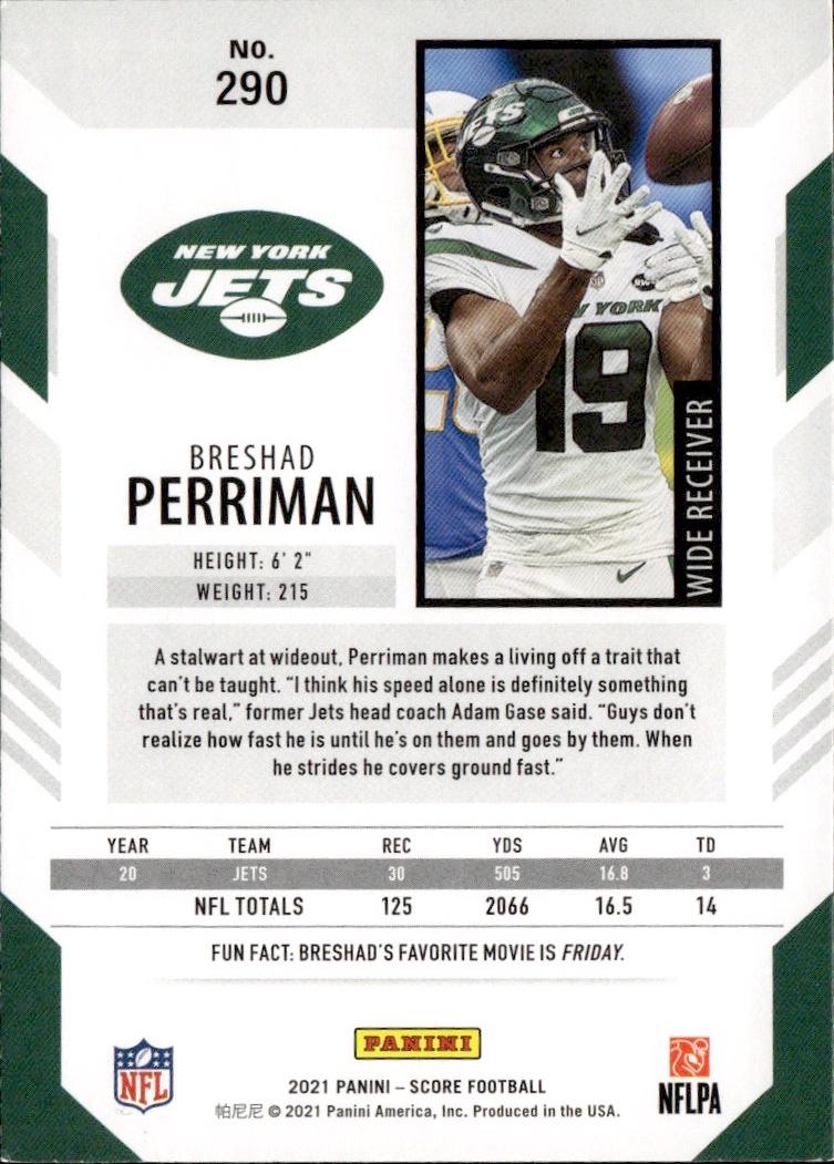 2021 Score Football Base #290 New York Jets (Breshad Perriman)