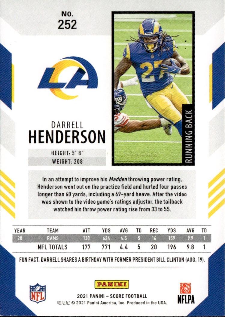 2021 Score Football Base #252 Los Angeles Rams (Darrell Henderson)